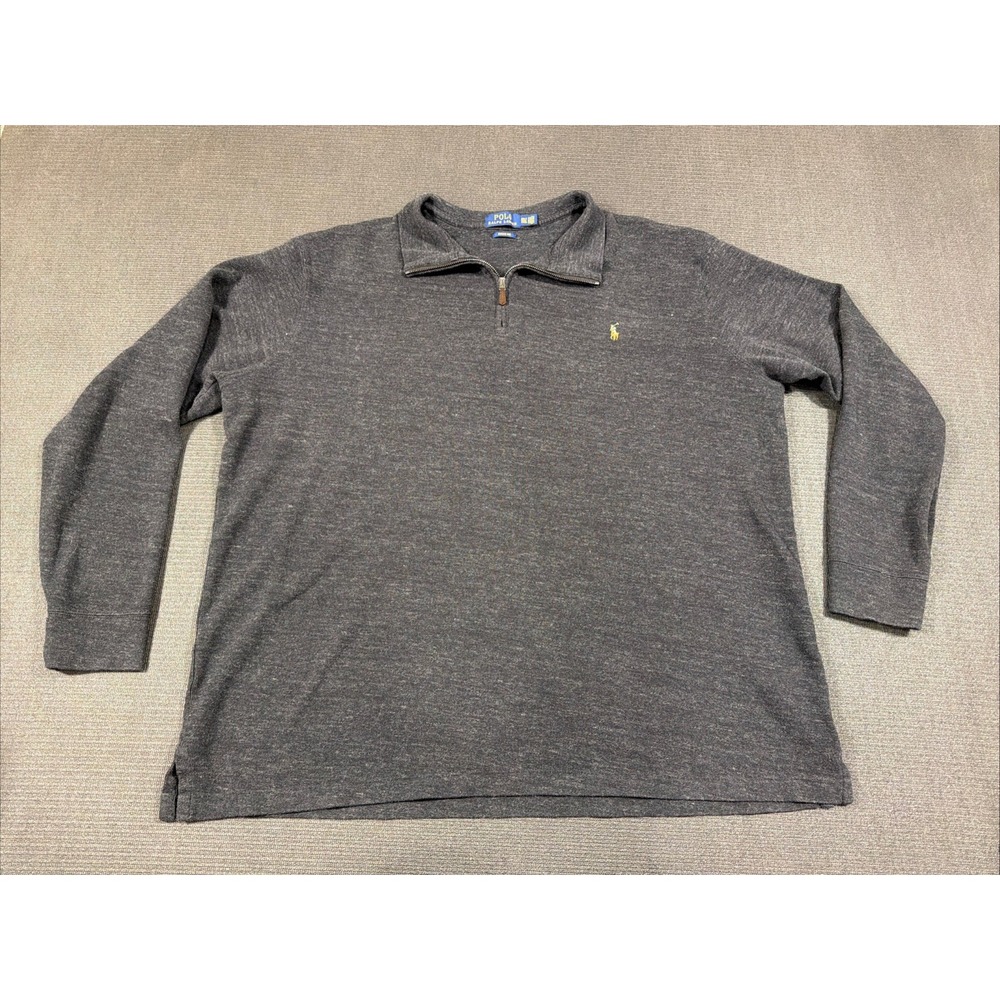 Polo‎ Ralph Lauren 1/4 Zip Sweater Mens Plus Size 2XLT Estate Rib Pullover Gray